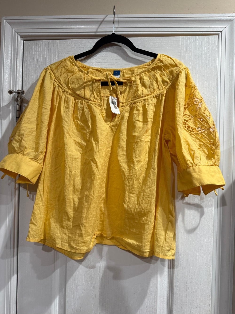 Old Navy Yellow Embroidered Peasant Blouse